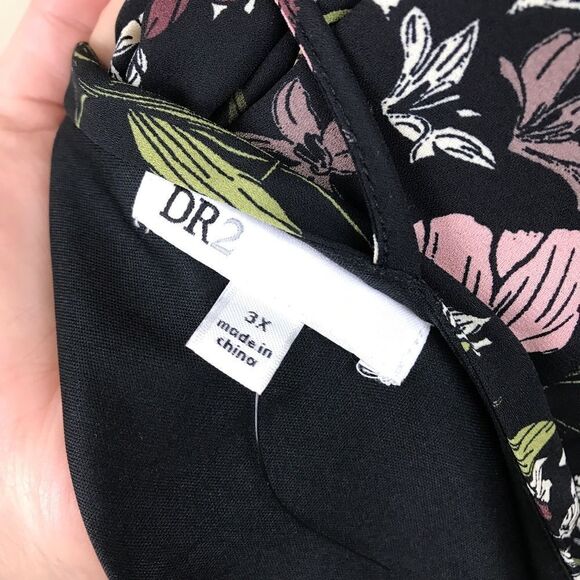 DR2 Floral Black Short Sleeve Mini Dress 3X - Picture 7 of 8